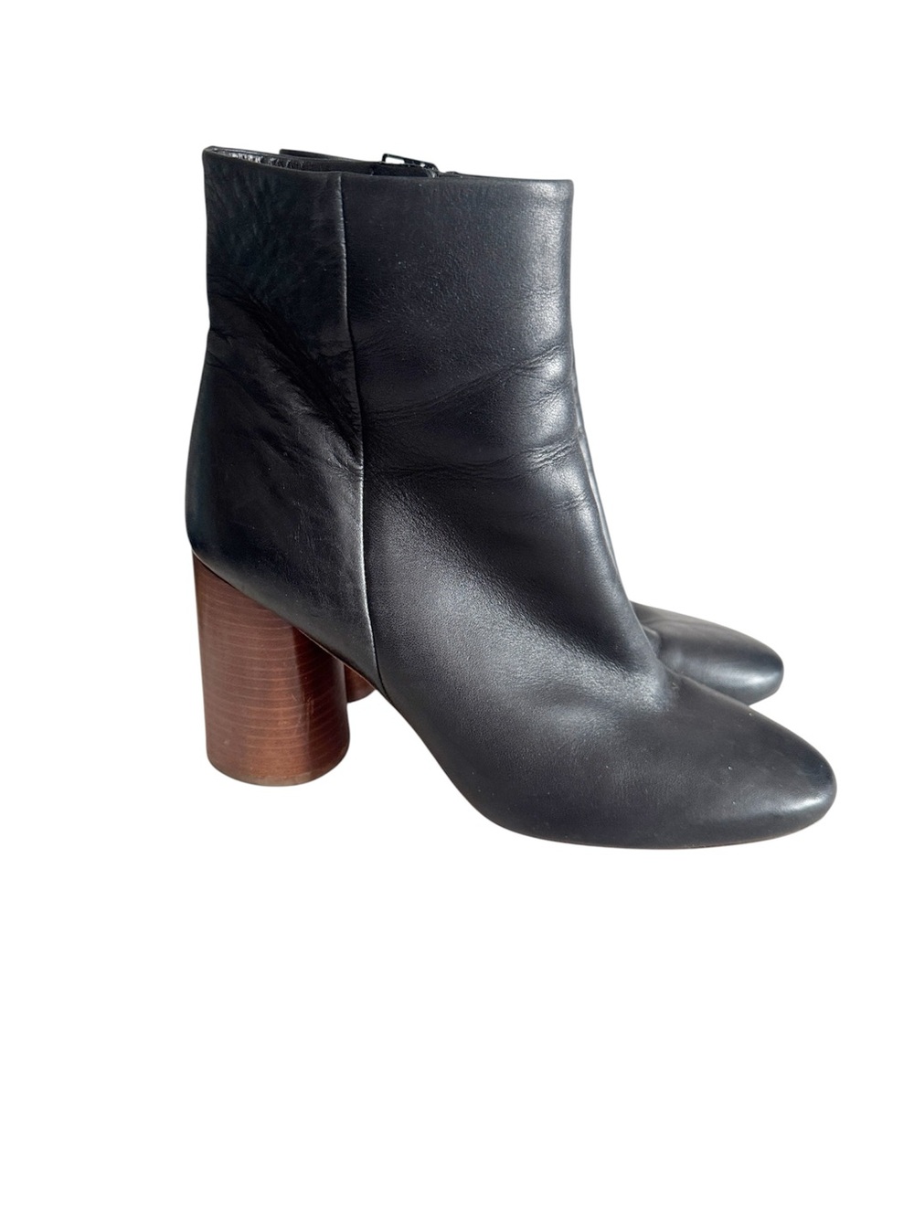 Vince Womens Black Leather Round Stacked Heel Ankle Boots size 10